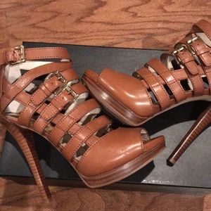 Brown w/Gold Side Buckles Leather Sandals